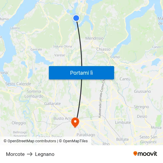 Morcote to Legnano map