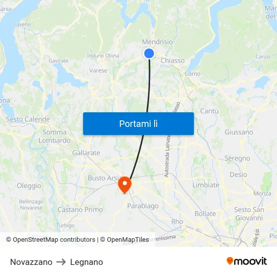 Novazzano to Legnano map