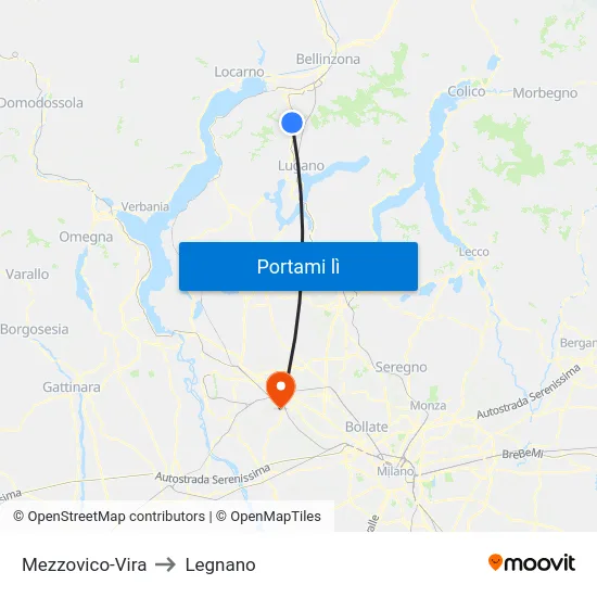 Mezzovico-Vira to Legnano map