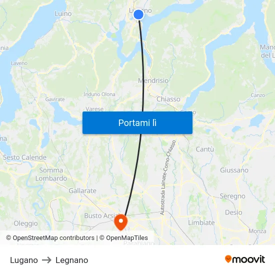 Lugano to Legnano map