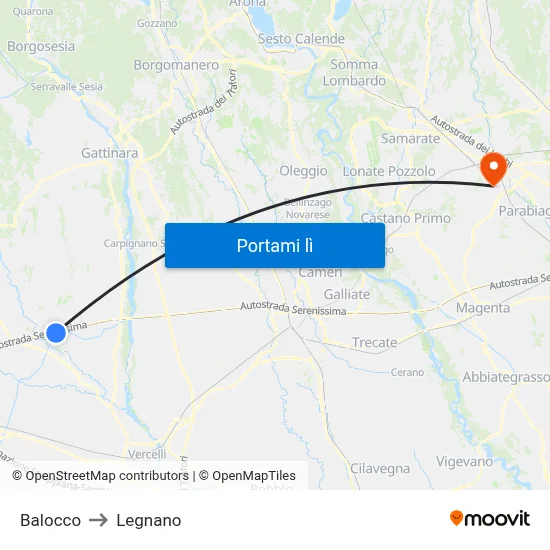 Balocco to Legnano map