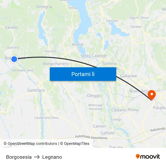 Borgosesia to Legnano map