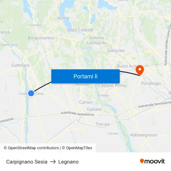 Carpignano Sesia to Legnano map