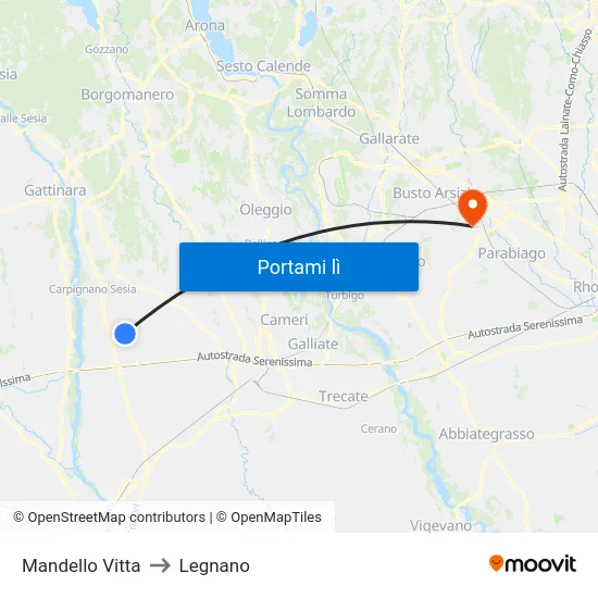 Mandello Vitta to Legnano map