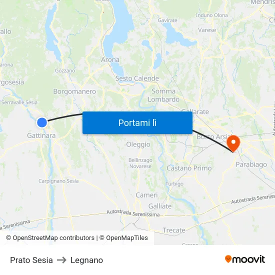 Prato Sesia to Legnano map