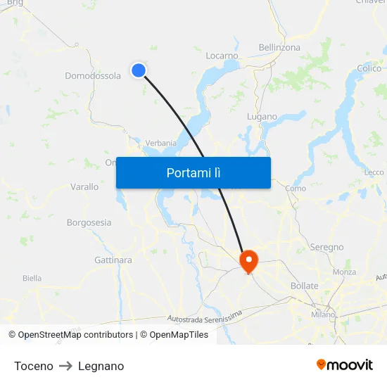 Toceno to Legnano map