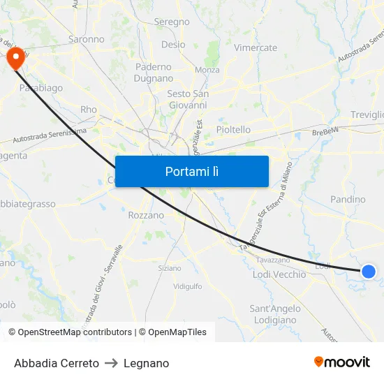 Abbadia Cerreto to Legnano map