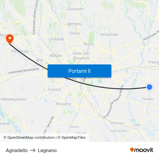 Agnadello to Legnano map