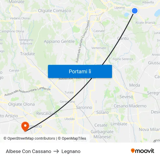 Albese Con Cassano to Legnano map