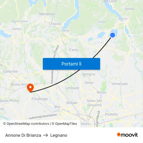 Annone Di Brianza to Legnano map