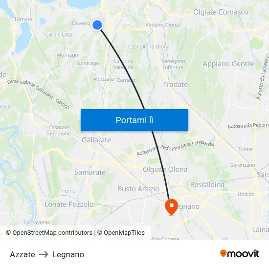Azzate to Legnano map