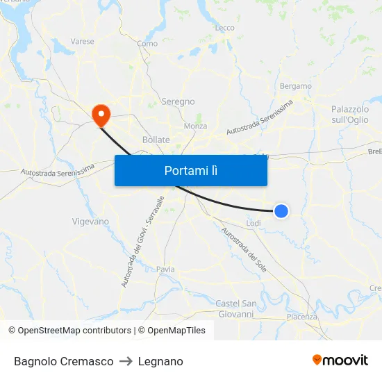 Bagnolo Cremasco to Legnano map