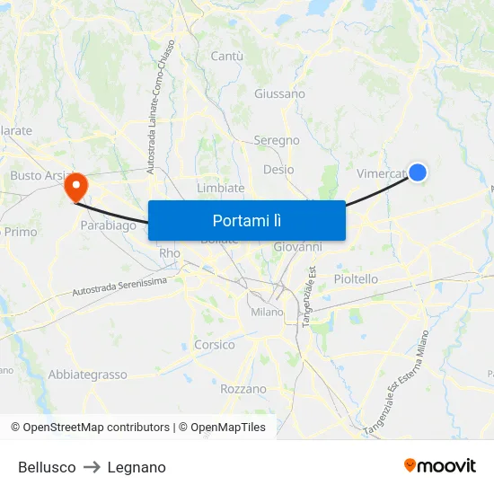 Bellusco to Legnano map