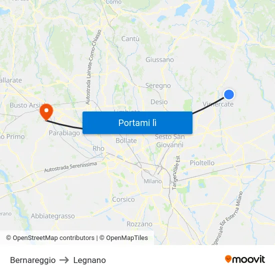 Bernareggio to Legnano map