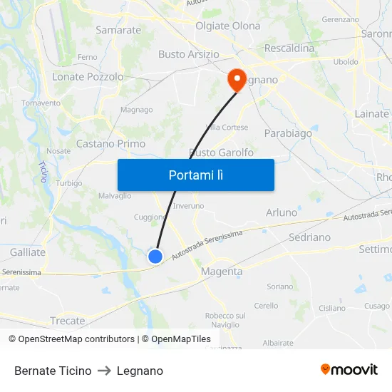 Bernate Ticino to Legnano map