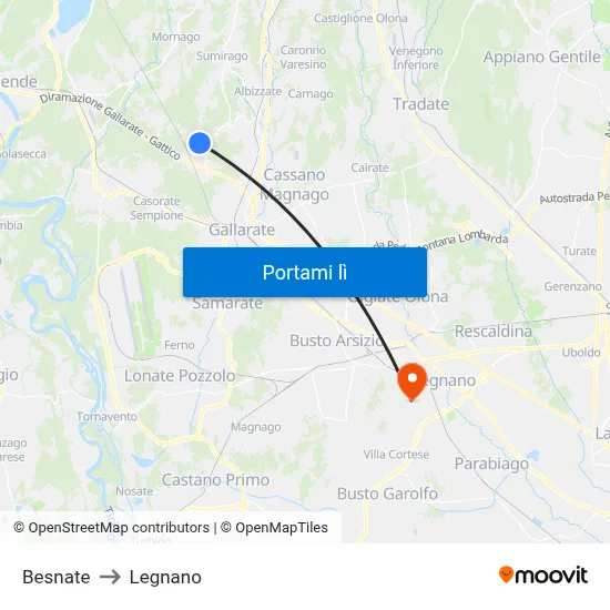 Besnate to Legnano map