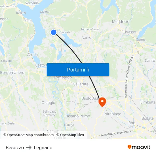 Besozzo to Legnano map