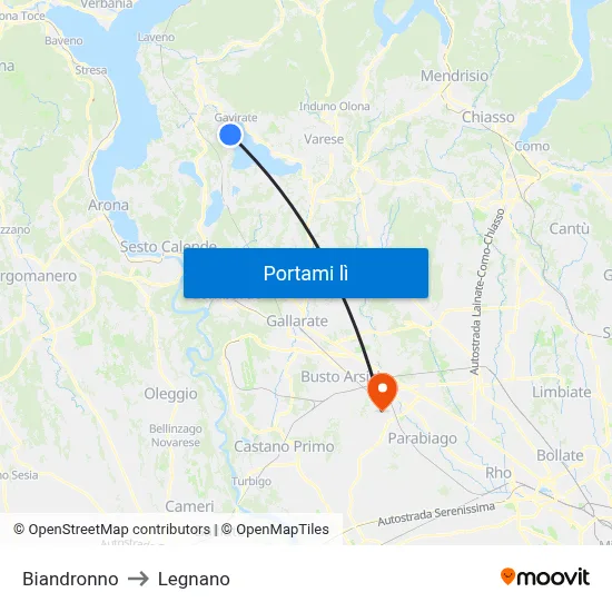 Biandronno to Legnano map