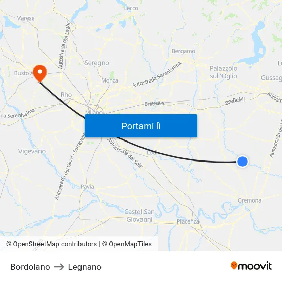 Bordolano to Legnano map