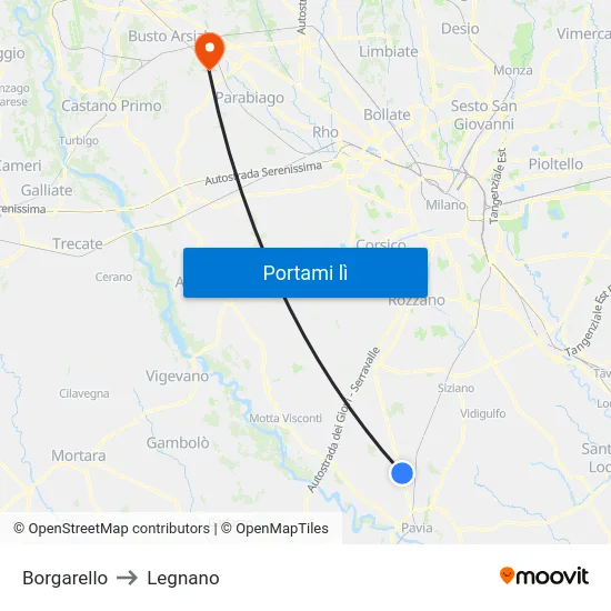 Borgarello to Legnano map