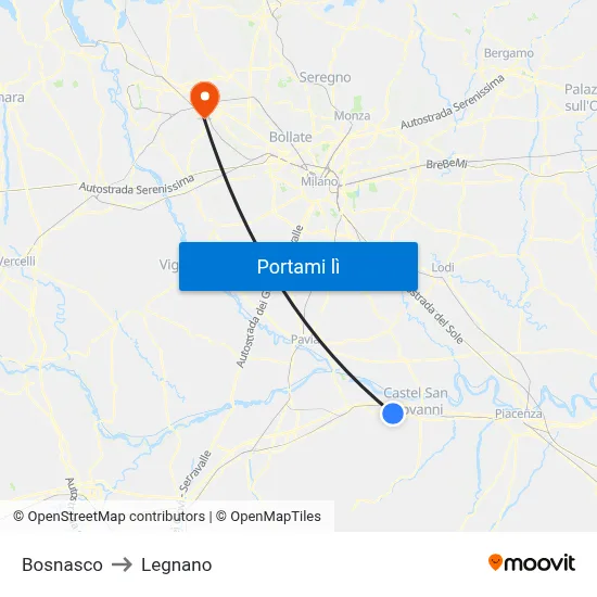 Bosnasco to Legnano map