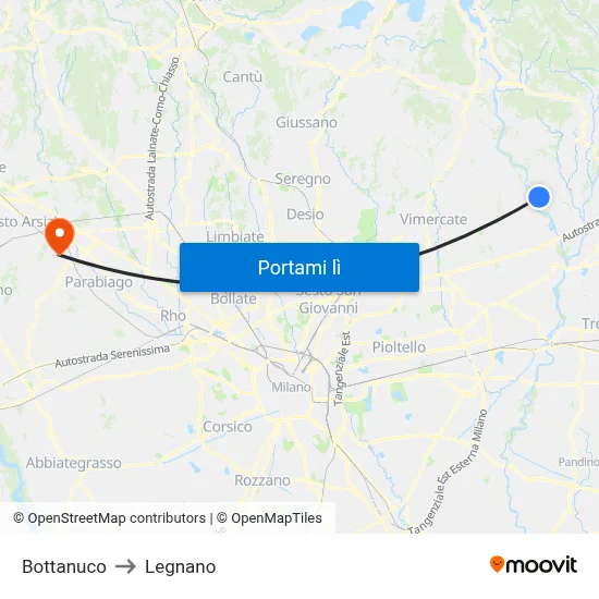 Bottanuco to Legnano map