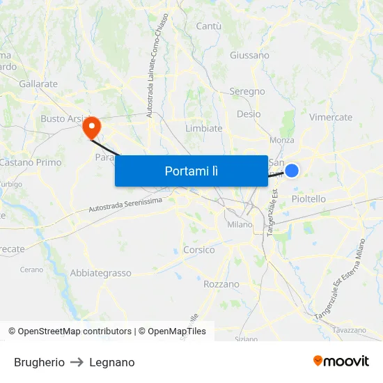 Brugherio to Legnano map