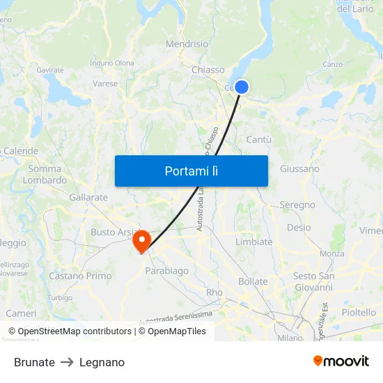 Brunate to Legnano map