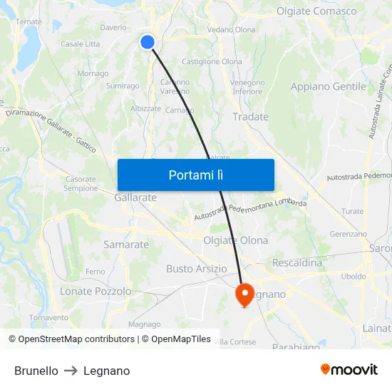 Brunello to Legnano map