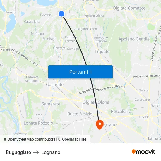 Buguggiate to Legnano map
