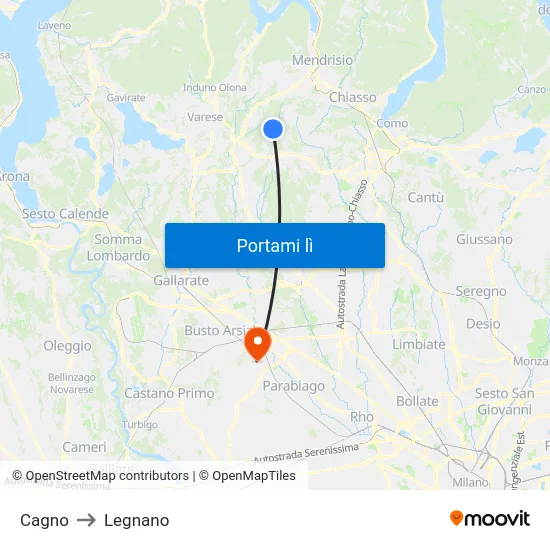 Cagno to Legnano map