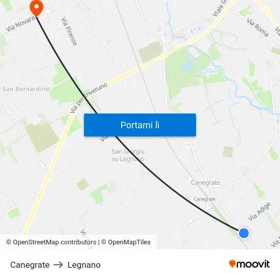 Canegrate to Legnano map