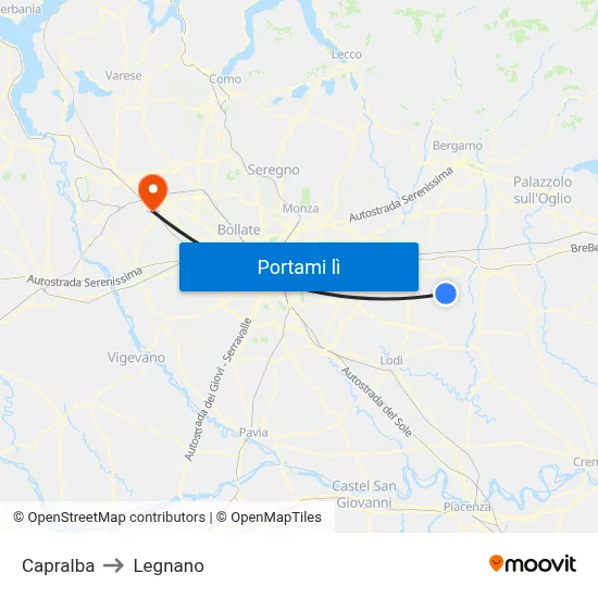 Capralba to Legnano map