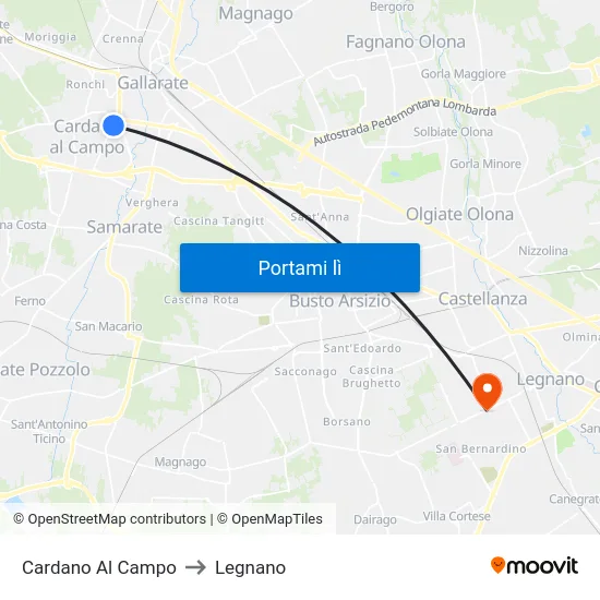 Cardano Al Campo to Legnano map