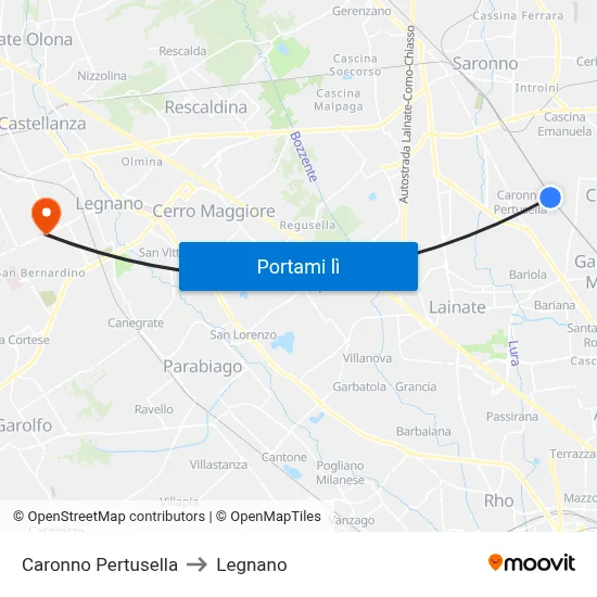 Caronno Pertusella to Legnano map