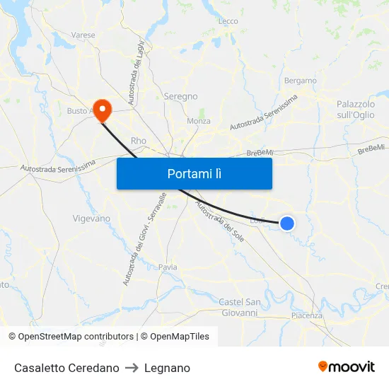 Casaletto Ceredano to Legnano map