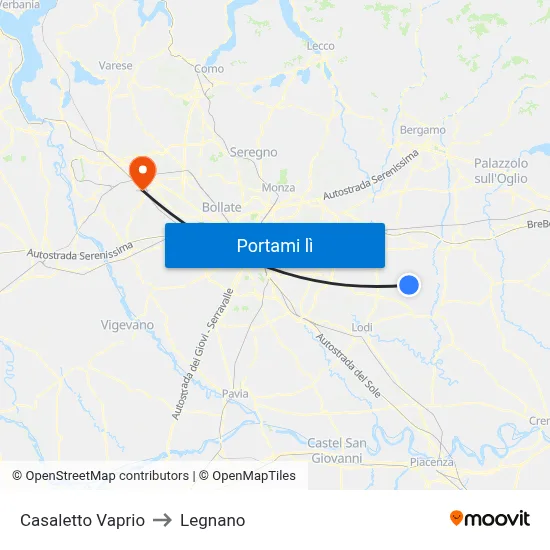 Casaletto Vaprio to Legnano map