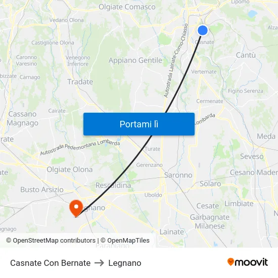 Casnate Con Bernate to Legnano map