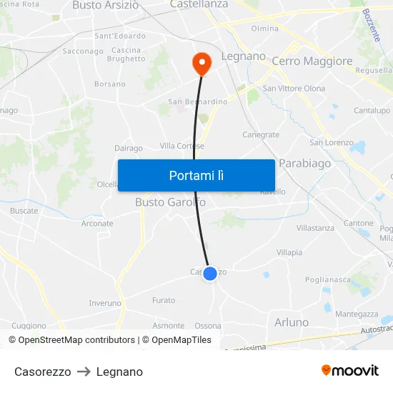 Casorezzo to Legnano map