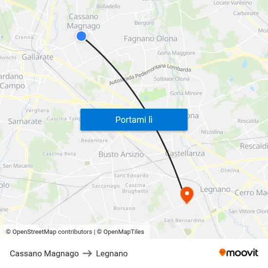 Cassano Magnago to Legnano map