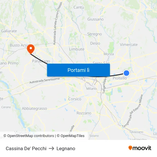 Cassina De' Pecchi to Legnano map