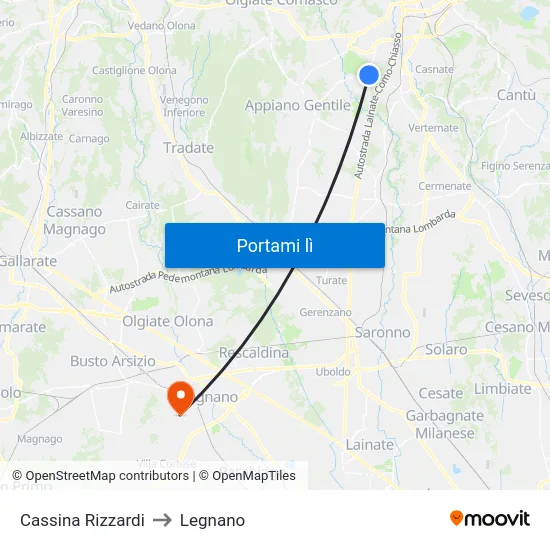 Cassina Rizzardi to Legnano map
