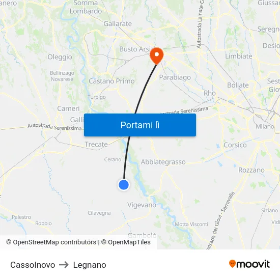 Cassolnovo to Legnano map