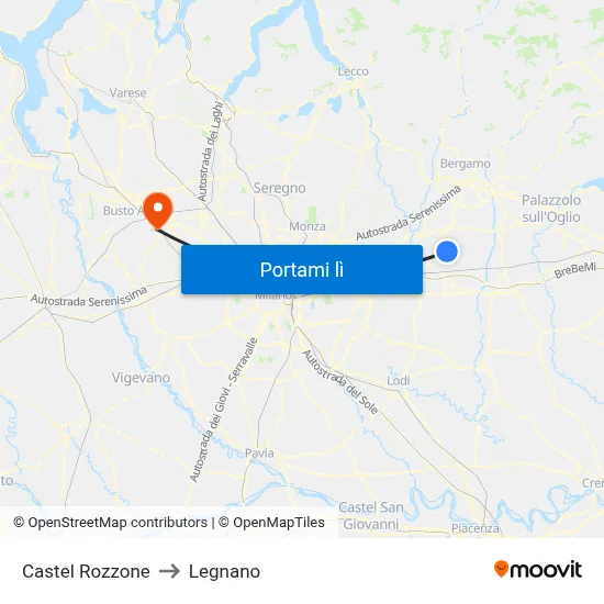 Castel Rozzone to Legnano map