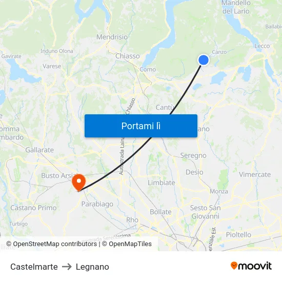 Castelmarte to Legnano map
