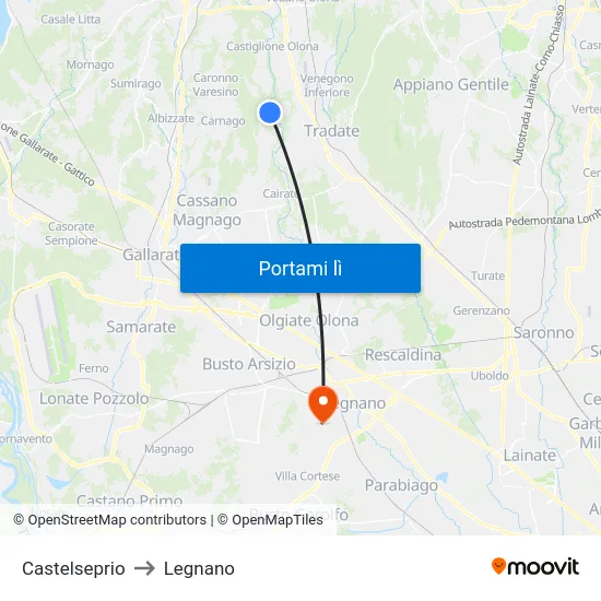Castelseprio to Legnano map