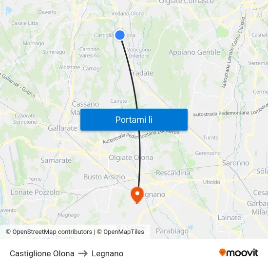 Castiglione Olona to Legnano map