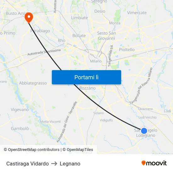 Castiraga Vidardo to Legnano map