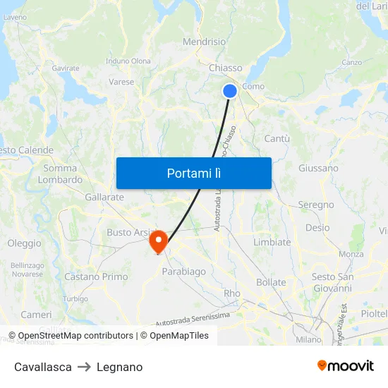 Cavallasca to Legnano map