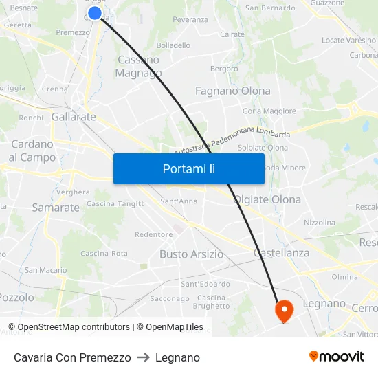 Cavaria Con Premezzo to Legnano map